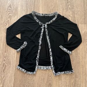 Silvian Heach Women’s Fringe Trimmed Pocket Cardigan 3/4 Sleeve Whimsigoth Sz L